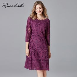 Casual Dresses Purple Colour elegant lace dress Autumn Dress Women hollow out embroidery A-line dress party evening vestidos 230329