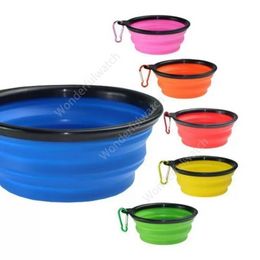 Pet Dog Bowls Folding Portable Dog Food Container Silicone Pet Bowl Puppy Collapsible Bowls Pet Feeding Bowls with Climbing Buckle 500pcs E0329