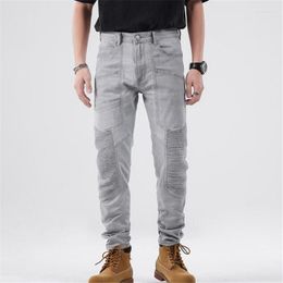 Men's Jeans Mens Fashion Slim Fit Biker Pants Stretchy Motorcycle Denim Trousers Grey Moto Bottoms