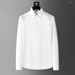 Men's Casual Shirts Luxury Embroidery For Men 2023 Spring Long Sleeve Vintage Slim Shirt Social Party Clothing Camisa Masculina