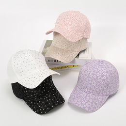 Trendy Flower Printing Baseball Cap For Women Bright Diamond Rhinestone Dad Hat Summer Outdoor Sun Cap Snapback HCS286