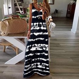 Casual Dresses Stylish Bar Women's Summer Spaghetti Straps Striped Printed Long Sexy V Neck Maxi Dress Female Clothing Vestidos