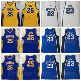 NCAA Tigers College Basketball 23 Derrick Rose Jersey Man University Simeon Career Academy High School Team Purple Blue Yellow White Colour Stitched Breathable