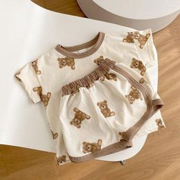 Clothing Sets Two-piece Set Summer Baby Cute Cartoon Bear Boys And Girls Home Clothes Cotton Tops Shorts Pants