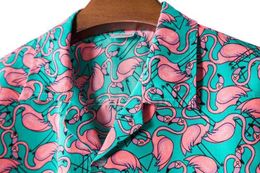 Men's Casual Shirts Summer 2022 Men's Flamingo Print Hawaii Aloha Shirt Short Sleeve Beach Party Festive Clothing W0328