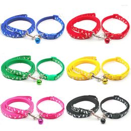 Dog Collars 1Pc Colourful Cute Collar With Bell Adjustable Buckle Cat Leash Pet Supplies Bone Print Kitten Out Walking