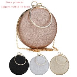 Evening Bags Women Wedding Clutch Round Bag Purses Handbags Crossbody Party Shoulder Rose Gold Gillter Handbag 230329