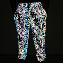 Men's Pants Harajuku Colorful Water Ripples Reflective Cargo Pants Men Hip Hop Reflect Light Night Jogging Man Clothing Techwear Trousers 230329