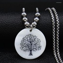 Pendant Necklaces Fashion Tree Of Life Shell Stainless Steel Women Silver Color Pendants Jewerly Colgante Mujer N19617S07