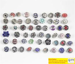 Newest 50pcslot High quality Mix Many styles 18mm Metal Snap Button Charm Rhinestone Styles Button rivca Snaps Jewelry NOOSA button