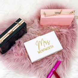 Other Event Party Supplies Personalised Custom Acrylic Bridesmaid Clutch Bag with Name Clear Monogramed Purse Cosmetic Kiss Lock Handbag Bride Wedding Gift 230329