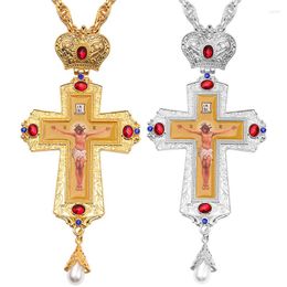 Pendant Necklaces Men's Necklace Christian Orthodox Crucifix Jesus Russian Cross Prayer Big Russia Jewelry Pastor Collar