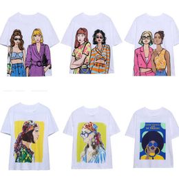 Womens Girls Printed T-shirt 2023 Summer Designer Tops New Fashion Round Neck Short Sleeve Tee