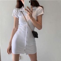 Casual Dresses White Sexy Mini Short Sleeve Dress Shirt Women Summer Harajuku Vintage Solid Turn Down Collar Black Sundresses 2023 Robe