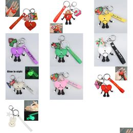 Shoe Parts Accessories Eco Pvc Keychain Directly Glow In Dark Custom Logo Soft Plastic Red Heart Bad Bunny For 2022 Drop Delivery S Dhyr9