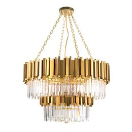 Pendant Lamps Golden Art Deco Postmodern Stainless Steel Crystal Chandelier Lighting Lustre Suspension Luminaire Lampen For Foyer BedroomPen