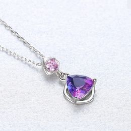 Brand Luxury Triangle Gradient Gemstone s925 Silver Pendant Necklace Fashion Sexy Women's Clavicle Chain Necklace Exquisite Jewelry Accessories