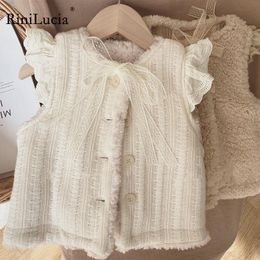 Waistcoat RiniLucia Baby Girls Vest Jackets Knitted Solid Warm Little Girl Autumn Winter Clothes Sleeveless Outerwear Kids Cute Coat 230329