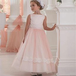 Girl Dresses Elegant Pink Princess Flower For Wedding Tulle Communion Birthday Party Dress Lace Banquet