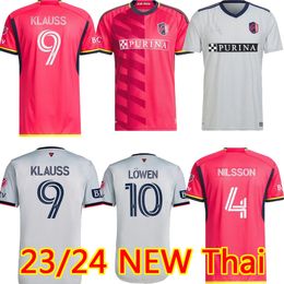 23 24 St. L ouis City SOCCER JERSEYS 2023 MLS HOME Away st Louis''RED' SC white NILSSON 4 KLAUSS 9 NELSON GIOACCHINI VASSILEV BELL PIDRO FOOTBALL SHIRT Mens player fans shirt