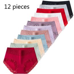 Women's Panties 12 Pieces Cotton Women's Underwear Cute Sexy Comfortable Soft Lace Pants Seamless Women's Dress Large Sale 230329