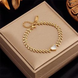 Anklets 316L Stainless Steel Fashion Fine Jewelry Embed Natural Seashells Heart Circular Charm Wheat Shape Chain Bracelets For Women