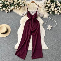 Work Dresses Korejepo Temperament Celebrity Suit Summer Women Print Off Shoulder Suspender Top Wide Leg Jumpsuit Two Piece Set