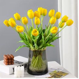 Decorative Flowers 7PCS/Bunch Yellow Tulip Bouquet Silicone Real Touch High Quality Calla Home Decoration Gift Artificial Flower Wedding-