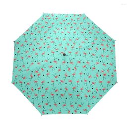 Umbrellas Windproof Sunny Rainy Travel Full Automatic Umbrella Women Flamingo Pattern 3 Folding Rain Gear Portable Parasol