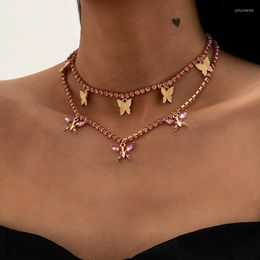 Pendant Necklaces Fashion Gold Color Crystal Butterfly Necklace For Women Female Shiny Rhinestone Clavicle Chain Jewelry Gifts