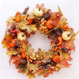 Decorative Flowers Wreaths Autumn Door Christmas Halloween Decoration Pumpkin Berry Pine Cone Maple Artificial Cloth Rattan Material Home P230310