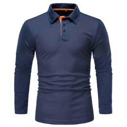 Mens Polos Spring and Autumn Solid Colour Longsleeved Lapel Tshirt Thin European Size Polo Shirt 230329