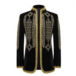 Men's Suits Men Luxury Baroque Floral Embroidery Velvet Suit Jacket Stand Collar Slim Fit Party Stage Wedding Dinner Cardigan Blazer