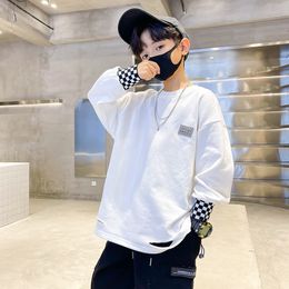 Jackets Boys Sweatshirts Spring Fall Children Kids White Cotton Pullover Teenage Tops Long Sleeve T Shirt Clothes 6 7 8 10 12 13 14 Year 230329
