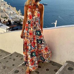 Casual Dresses 2023 Robe Boho Hippie Maxi Loose Bohemian Floral Dress Long Summer Beach Swing Sundress