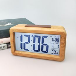 Desk Table Clocks Solid wood table clock Desktop alarm clock Living room Decorative electronic clock Fashion electronic desk clock 230329