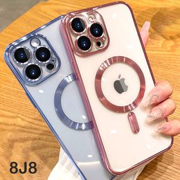 Clear Magsafe Magnetic Cases Soft TPU Silicone Shockproof Cover With Camera Lens Film Protector for iPhone 14 13 12 11 Pro Max Samsung S22 Plus S23 Ultra JTD