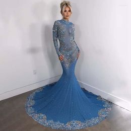 Stage Wear Sparkly Blue Crystal Rhinestones Dress Birthday Celebrate Costumes Evening Prom Dresses Women Show Trailing XS5737