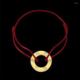 Charm Bracelets Lanruisha Brand Simple Stainless Steel Round Inlaid Lovely Bracelet Classic Self-woven Red Rope Party Unisex
