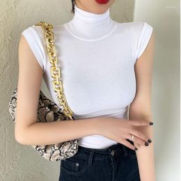 Women's T Shirts 2023 Brand Chic Turtleneck Sleeveless T-shirt Women Basic Summer Tee Top Skinny Sexy Tank Mujer Camisetas