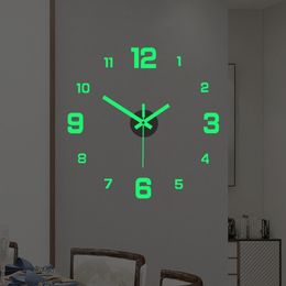 Wall Clocks Luminous Wall Clock DIY Digital Quiet Glowing Clocks Punchfree Nordic Style Luminous Hanging Clock Home Decor for Living Rooms 230329