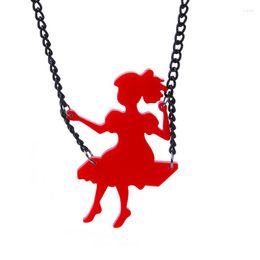 Pendant Necklaces 2023 Cute Little Girl On Swing Fashion Cartoon Pendants Acrylic Necklace Women Accessories Drop E19013