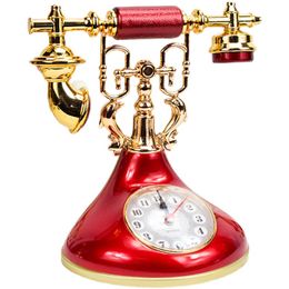 Desk Table Clocks Vintage phone model alarm clock creative timekeeper desktop decoration home room bedside table decoration 230329