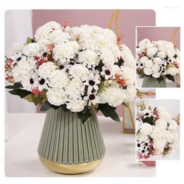 Decorative Flowers 15 Heads/Bundle Silk Hydrangea Artificial Rose Wedding Home DIY Decor High Quality Big Bouquet Craft White Fake Flower