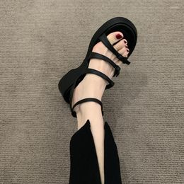 Dress Shoes Mid Heels Wedges Women Sandals 2023 Summer Fashion Slippers Open Toe Casual Walking Pu Leather Mujer Zapatillas