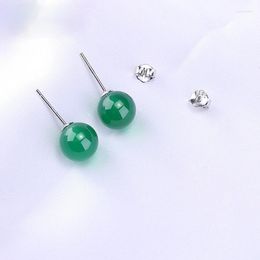 Stud Earrings Chalcedony Ear Nails Ruby Emerald Agate And Silver Colour Ornaments Ball Girl