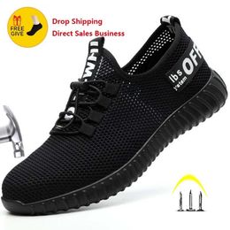 Dress Shoes Safety For Men Summer Breathable Work Lightweight Antismashing Male Construction Mesh Sneakers 230329