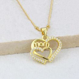 double love MOM letter pendant necklace for women copper micro-inlaid zircon party jewelry gift for mother