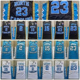 North Carolina Tar Heels Jersey College Basketball 2 Cole Anthony Vince Carter 15 Michael 23 University Team Colour Black Blue White Embroidery Sport Shirt NCAA