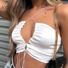 Women's Tanks Camis Jocoo Jolee Women Summer Sexy Bandage Backless Club Tube Top Halter Hollow Solid Camisole Strap Basic Crop Tops Party Club P230328